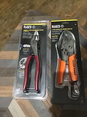 Klein Tools Lineman”s Pliers & Diagonal Cutters & 2 Pc Curved Jaw Locking Pliers • $20