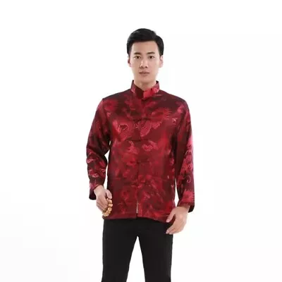 Men Chinese Ethnic Clothing Tang Suit Kung Fu Tai Chi Jacket Dragon Coat • £23.99