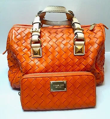 Michael Kors Woven Leather Handbag And Wallet Set Used • $99.99