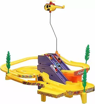 Track Racer Racing Car Set With 4 Miniature Cars Rotating Helicopter And Thrill • £53.68