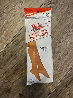 Peds Vintage Knee Highs New Style 9014 Beige Run Resistant Toe 5 Total 2 Pairs • $19.99