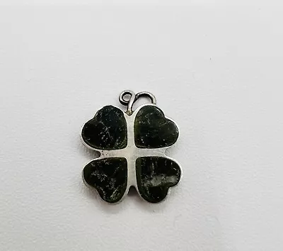 Vintage Irish Connemara Marble  Lucky Shamrock  Sterling Silver Pendant • $29.99