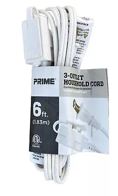 PRIME 3-Outlet 6 Foot Household Electric Extension Cord White (D) • $7.49