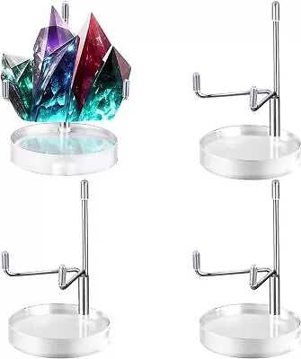 2/4PK Round Metal Arm Mineral Display Stand Acrylic Support Base Geode Specimens • $18.38