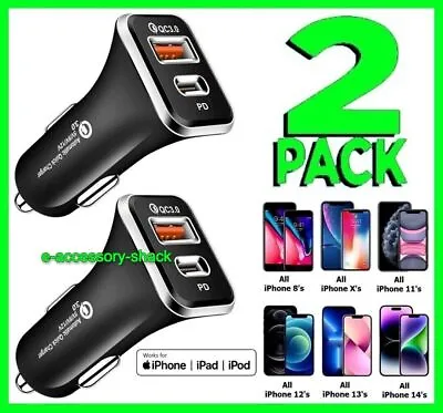 2 PACK Car Charger PD USB-C 12V Adapter Plug For IPhone 15 14 13 12 11 X Pro Max • $5.95