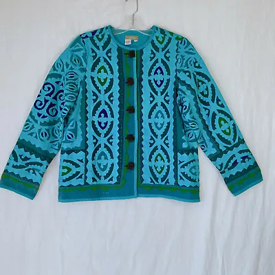 Vtg Territory Ahead Blazer Jacket Large Quilted Blue Green • $17.15