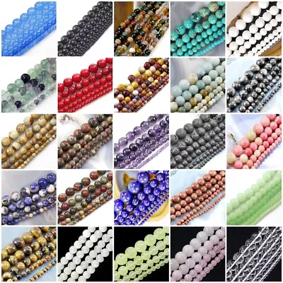 Natural Gemstone Round Loose Bead 4mm 6mm 8mm 10mm 12mm 15  Bulk Lot Wholesale • $4.99