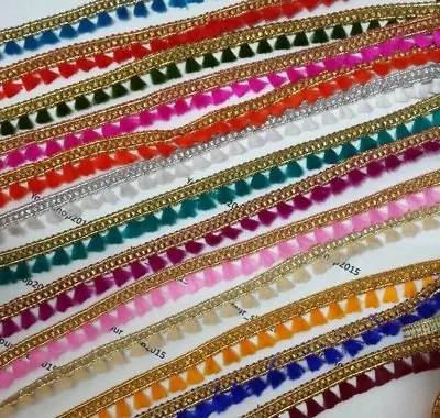 £2.25 • Buy 1 Yard Beautiful Embroidered Tassel Pom Pom Lace Trimming Ribbon Wedding Dress