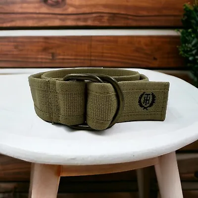 Tommy Hilfiger Belt Khaki Canvas Cotton Webbing Size 34 Double D Ring Military • $19.99