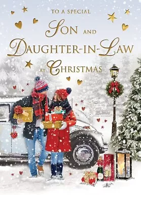 Son And Daughter In Law Christmas Card Adorable Design Sentimental Verse • £3.49