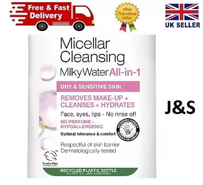 Garnier Micellar Cleansing Water For Dry Skin 400 Ml Milky Face Cleanser • £15.99