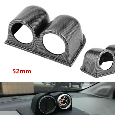 52mm Car Gauge Pod Double Hole Meters Carbon Black Fiber Style Instrument Holder • $13.95