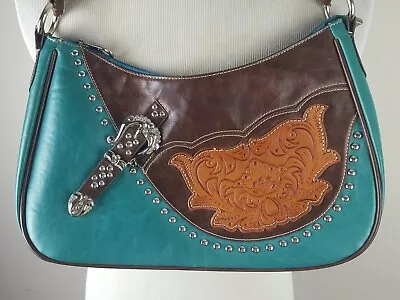 Montana West Teal Brown Western Studded Purse Handbag Guitar  • $25