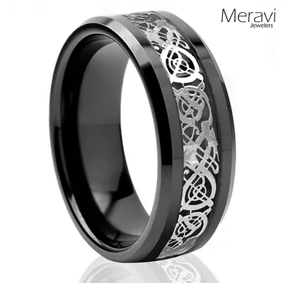 Black Tungsten Carbide Silver Celtic Dragon Ring Mens Jewelry Wedding Band 8mm • $13.56