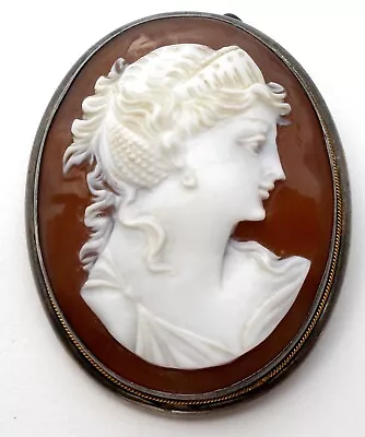 Victorian Cameo Pendant Brooch Hand Carved Shell On Carnelian 800 Silver Antique • $148.50