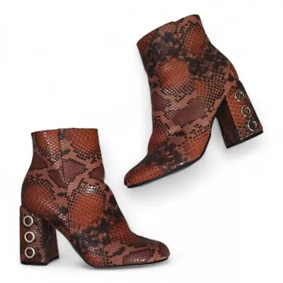 Retro Snake Print Faux Leather Ankle Booties Block Heel Women's Size 7 • $19.90