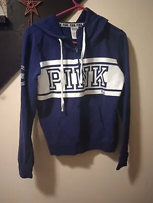 Victoria Secret Pink Half Zip Navy Blue/White Logo Hoodie. Size S • $5.99