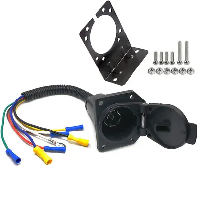 7 Way RV-Style Trailer Connector Socket With Wiring Harness And Mounting Bracket • $18.99
