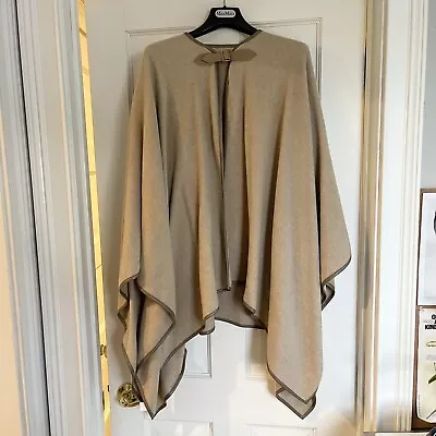 Max Mara Wool Cashmere Leather Trim Poncho Cape Wrap • $195