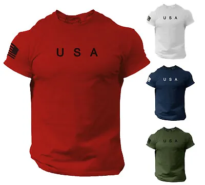 USA Flag Men T Shirt American Tee Patriotic Gym 100% Cotton S - XXL • $12.90