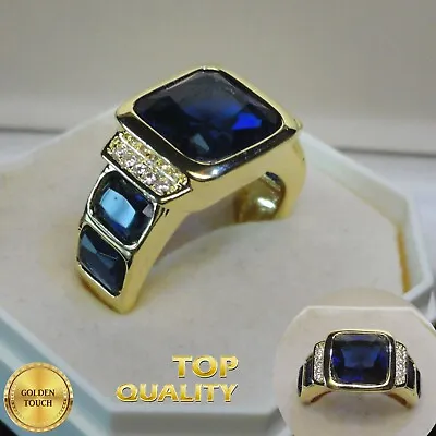 £23.99 • Buy Mens  Deluxe 18k Yellow Gold Filled Stamped  Sapphire Crystal Ring Various Sizes