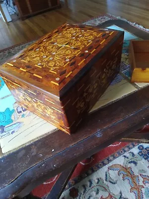 Burl Wooden Jewelry Box Mother Of Pearl Inlayed.  • $65