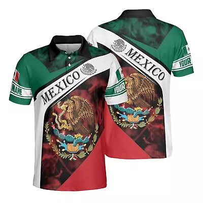 All-over Print Unisex Polo Shirt Custom Name Mexico Coat Of Arms & Flag - #4 • $28.99