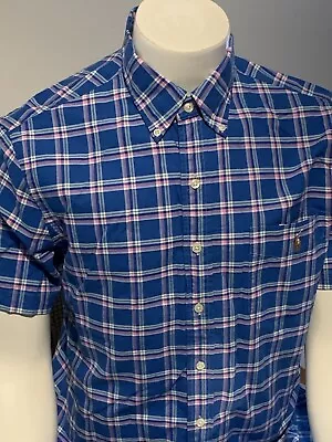 Mens Ralph Lauren Short Sleeve Shirt Size Medium Blue Check Excellent Cond • £19