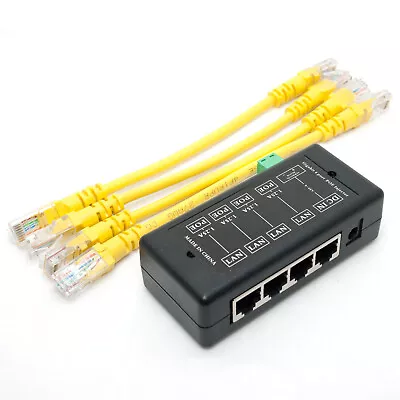 4 Ports Gigabit Passive PoE Injector Midspan Ethernet Adapter NO Power Adapter • $12.99