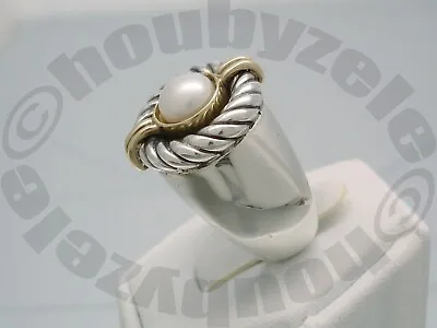Italian Design Flli Menegatti 925 Silver 18k Gold Mabe Pearl Ring  Sz 7.75 • $130