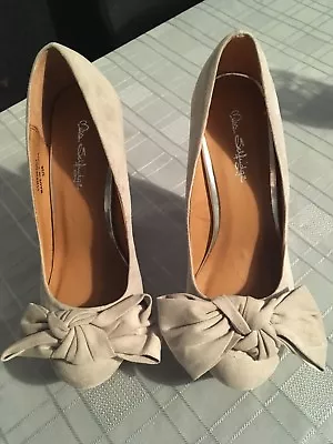 Miss Selfridge Nude Faux Suede Wedge Shoes Size 3 Bow Front • £9.95