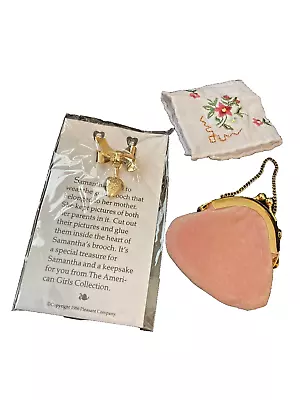 American Girl Samantha's Accessories Purse Embroidered Hankie Gold Brooch Ret • $9.50