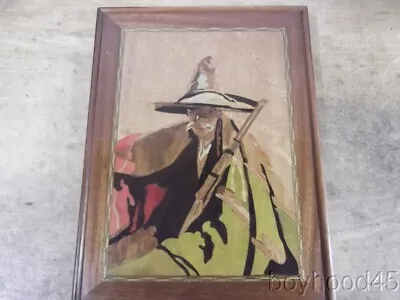 Vintage Wood Inlay Marquetry Picture--Mexican Vaquero/Cowboy With Rifle • $25