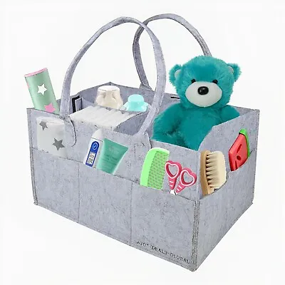 £6.99 • Buy Felt Baby Diaper Organizer Caddy Changing Nappy Kids Storage Carrier Grey Bag UK