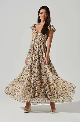 ASTR The Label Primrose Floral Strappy Back Maxi M Brown Yellow • $50