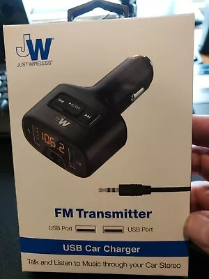 Just Wireless FM Transmitter & Dual USB Charging Port Car Charger - Black • $4