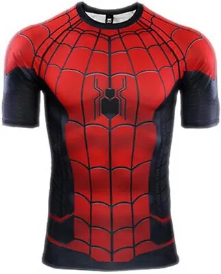 Men's T-shirts Spider Superhero Compression Tights Short Sleeve Tops Tee Gym • $16.89