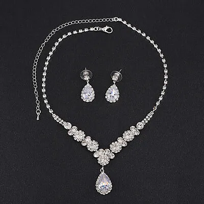 $9.61 • Buy Wedding Bridal Crystal Rhinestone Necklace Earrings Set Jewelry Gift Set