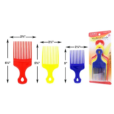 $7.49 • Buy 3 Piece Colored Salon Fan Black Afro Hair Pick Pik Super Fist Lift Styling Pro