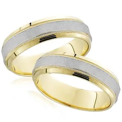 Matching 18k Gold & Platinum Hammered Wedding Band Set • $1363.98