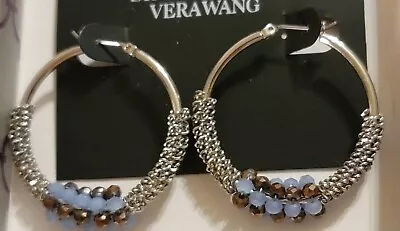 Simply Vera Wang Earrings Hoops Silver Tone With Brown Blue &silver Accents • $8