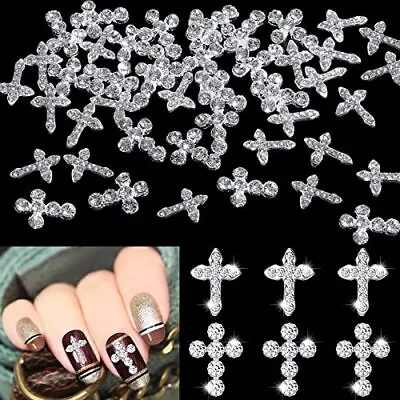  40 Pcs Cross Nail Charm 3D Nails Art Tips Decoration Rhinestones Cross Silver • $16.18