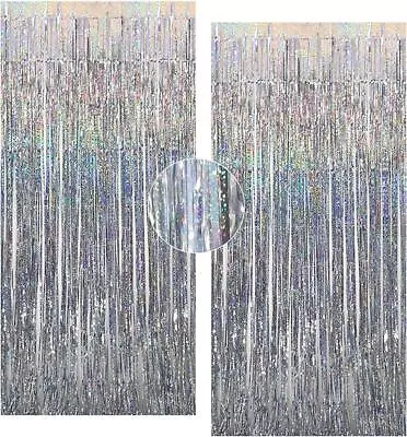 Silver Foil Curtain Sparkle Metallic Fringe Tinsel Backdrop Party Decorations • $8.94