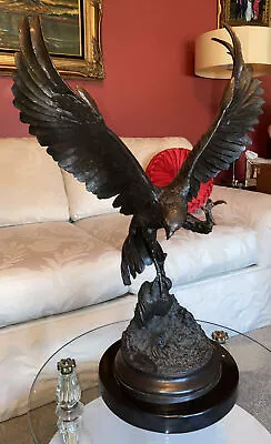 Bronze Falcon By Moigniez Art Sculpture Eagle Figurine 26” Marble Base Preowned • $2399