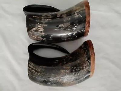 Set Of 2 Unit Horn Mug For Drink-war Steins Vintage Wooden Base Horn Mug • $73.62