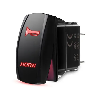 Waterproof LED Red Horn Momentary Rocker Switch Laser Etched 12/24V 20A LED Car • $6.99