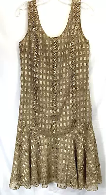 Siasia Flapper Dress Women Size 8 USA Sleeveless Gold Shimmer Drop Waist Vintage • $24.95