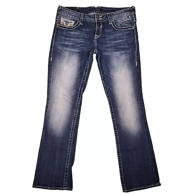 Vigoss Jeans Womens 11/12 34x32 The Dallas Slim Boot Stretch Whiskered Flap • $27.99