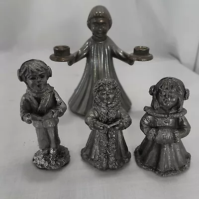 Pewter Set Of 4 Christmas Figurines 3 Carolers And Woman Candle Holder Heavy • $18.59