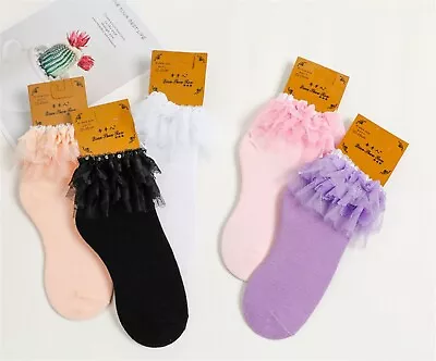 $7.61 • Buy Women Girl Sequins Fancy Retro Lace Ruffle Frilly Princess Short Dress Socks